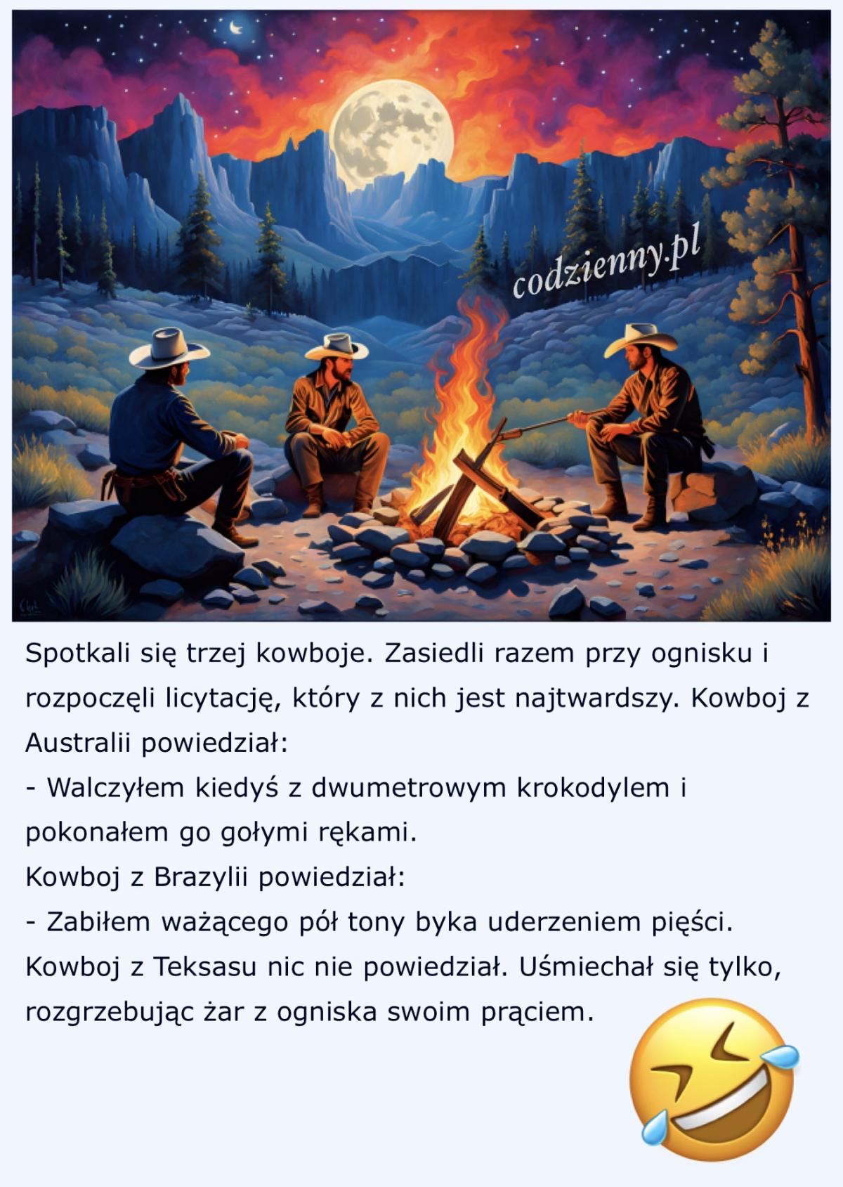 Trzej kowboje przy ognisku 